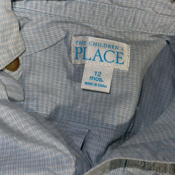 The children’s Place blue button down with white stripe shirt 12 months - Picture 3 of 4